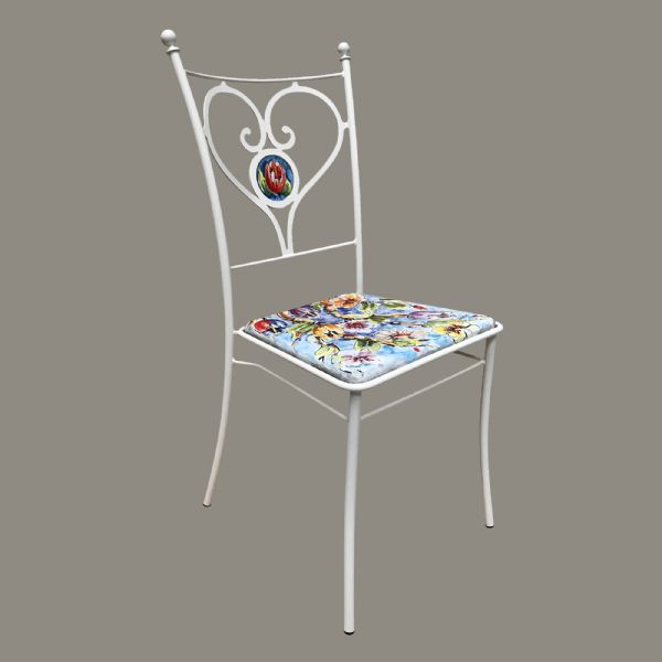 SET OF 2 STAINLESS STEEL CHAIRS with stone inlay and stone seat